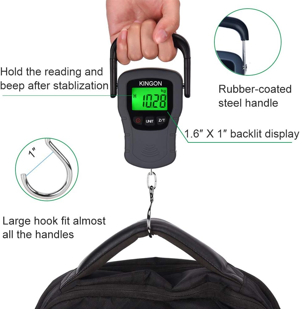 Digital Hanging Luggage Scale with Comfortable Handle and Large Hook, 110lb/50kg, Backlit Portable Scale for Travel Fishing with Tare/Hold Function, AAA Batteries Included, Grey - Image 2