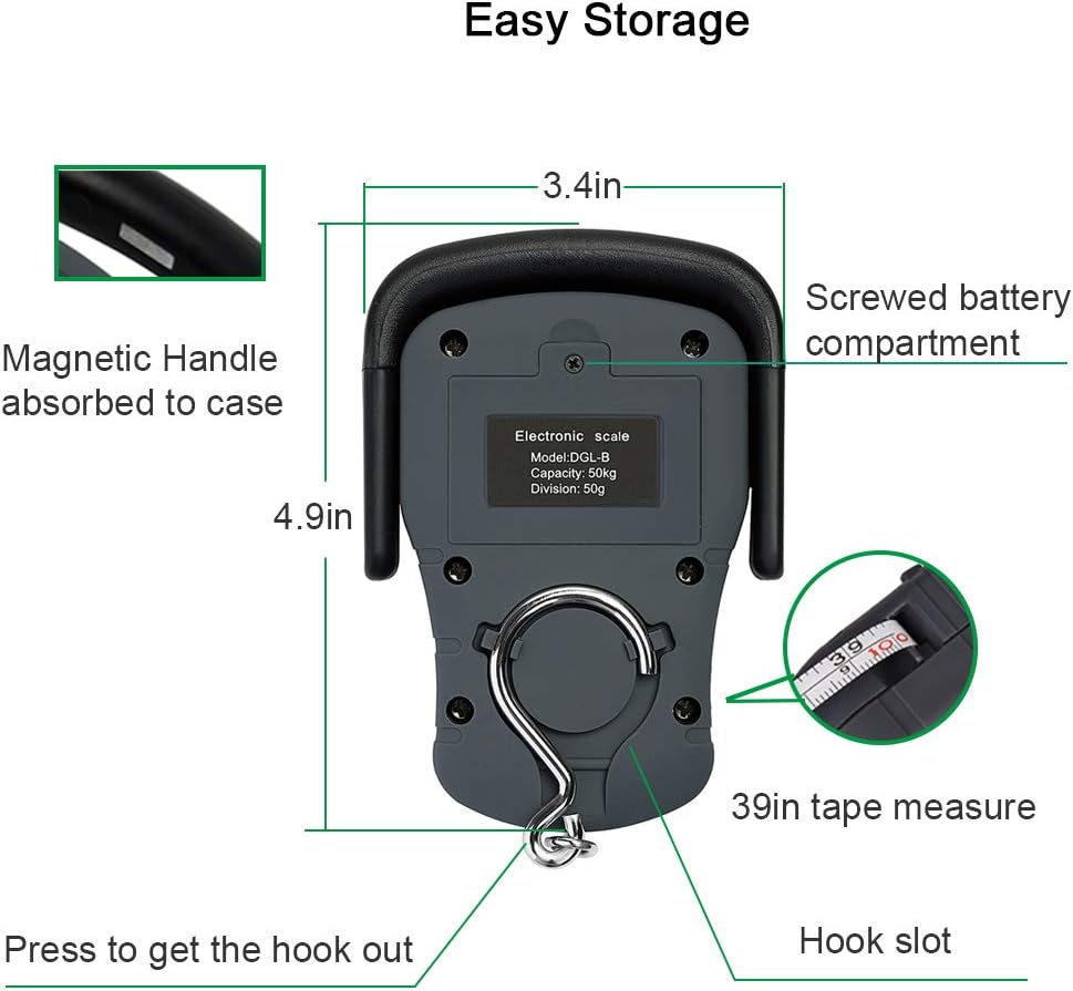Digital Hanging Luggage Scale with Comfortable Handle and Large Hook, 110lb/50kg, Backlit Portable Scale for Travel Fishing with Tare/Hold Function, AAA Batteries Included, Grey - Image 4
