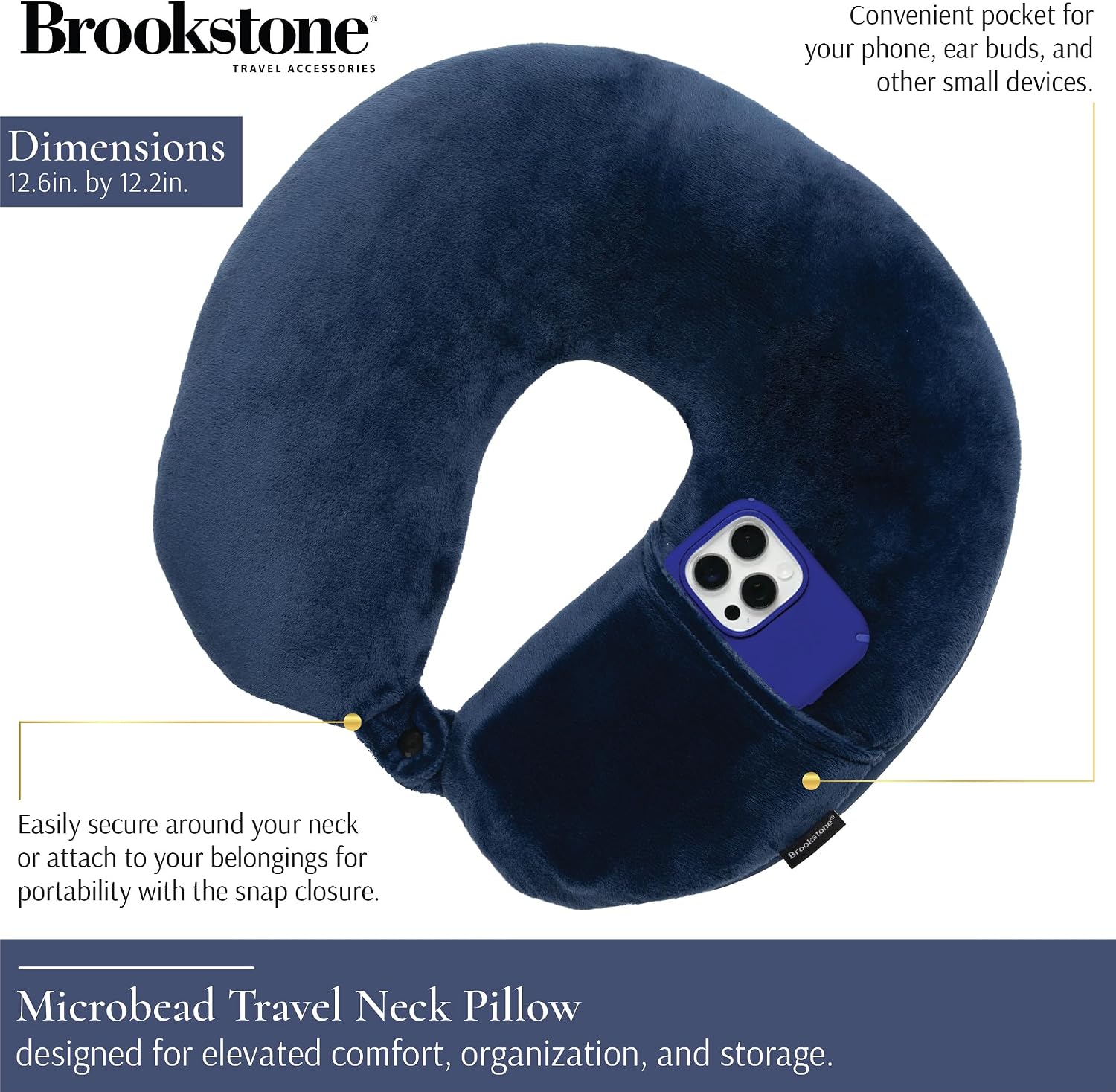 Brookstone Microbead Neck Pillow Soft Travel Pillow with Phone Pocket - Image 2