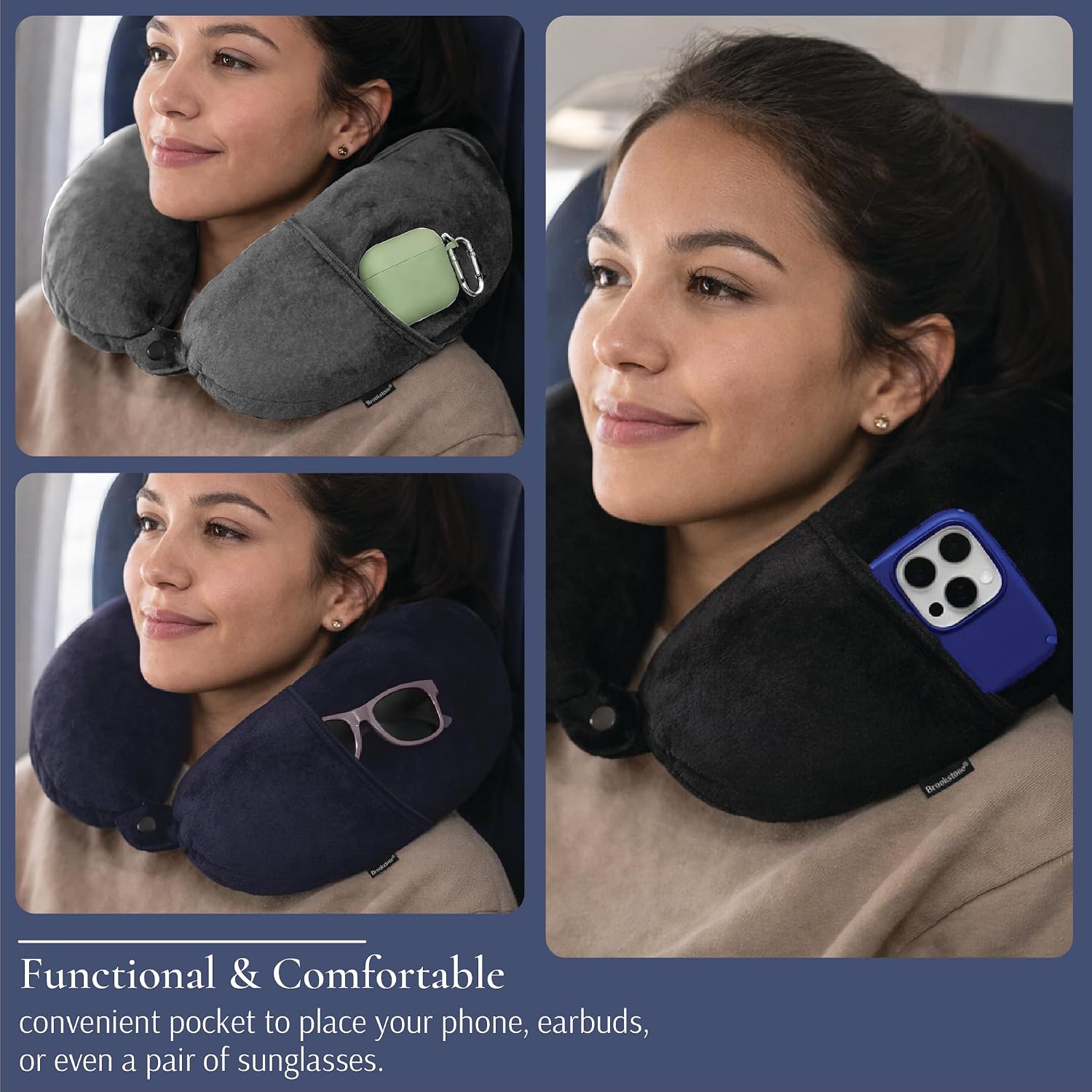 Brookstone Microbead Neck Pillow Soft Travel Pillow with Phone Pocket - Image 4